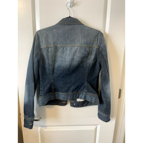 Womens Arizona Denim Jacket vintage Dark washed Jacket L LOVE NOT WAR lining - Picture 2 of 7